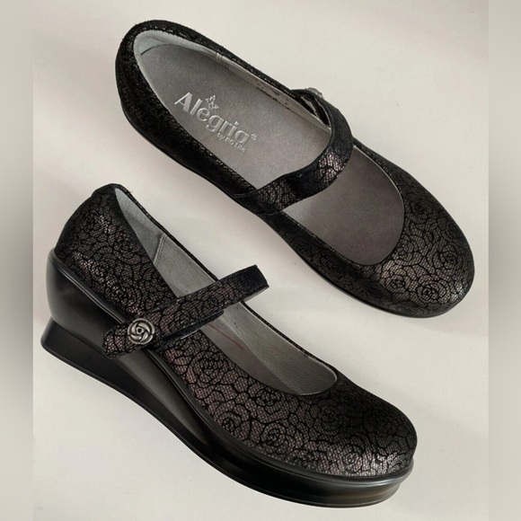 Alegria Flair Pewter Florette Mary Jane Wedge Pumps Women's Size 12/EU 42